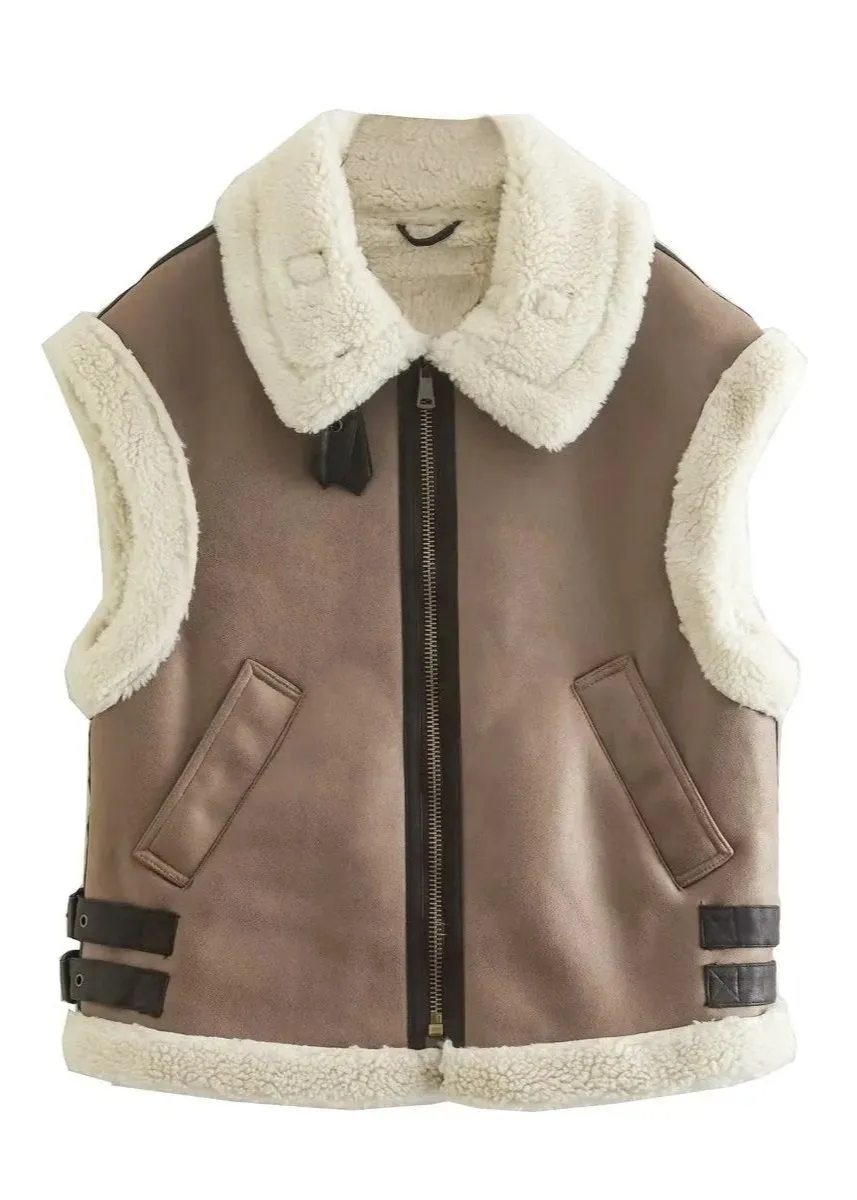 Shearling-Trimmed Sleeveless Cotton Vest