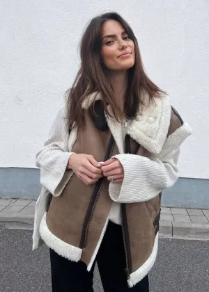 Shearling-Trimmed Sleeveless Cotton Vest