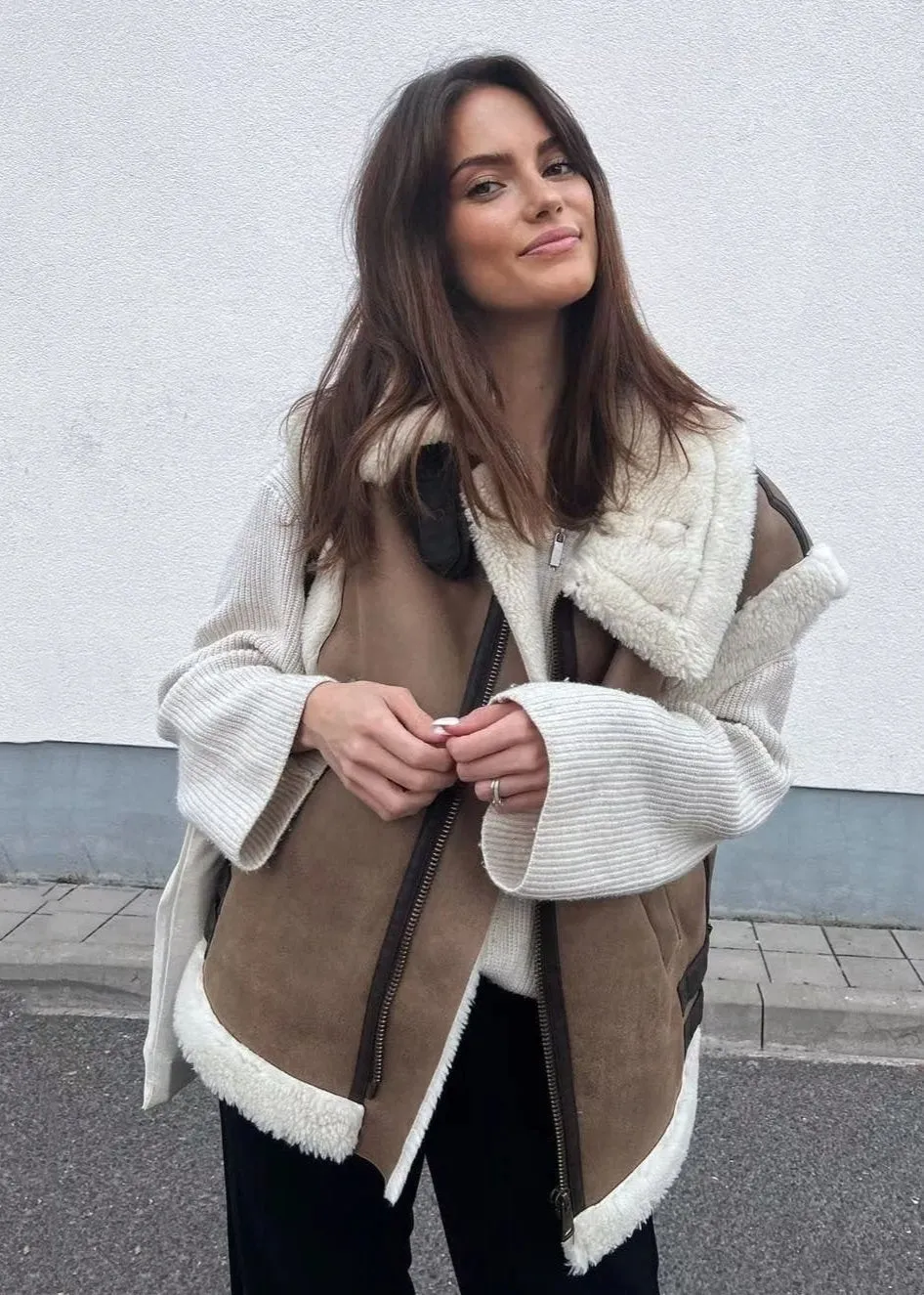 Shearling-Trimmed Sleeveless Cotton Vest