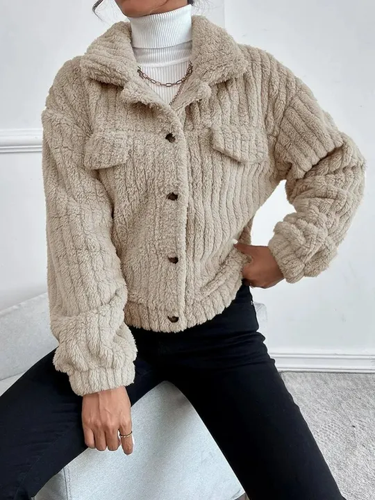 Short women's faux fur jacket for spring