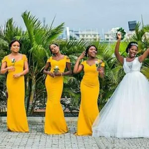 Simple Yellow Mermaid Cheap Maxi Long Bridesmaid Dresses Online, BDS0141