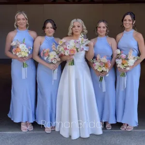 Soft Halter Sleeveless Mermaid Satin Bridesmaid Dresses Online, BG846