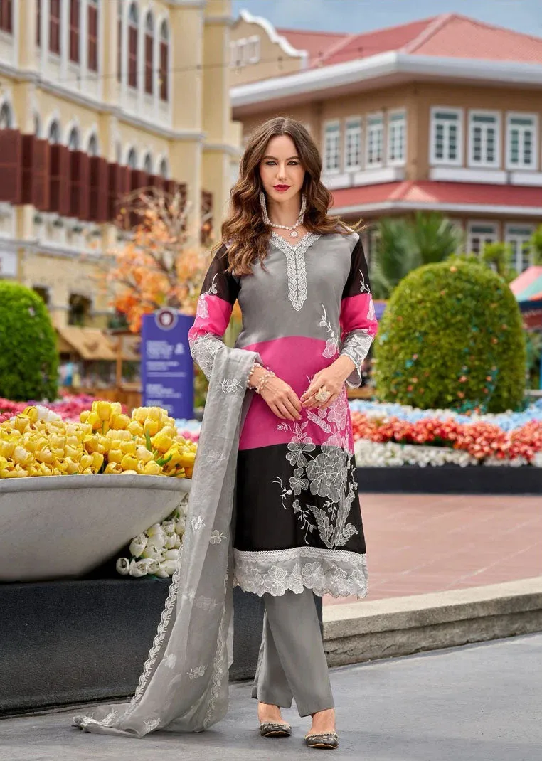Soft Organza Printed Embroidered Salwar Kameez