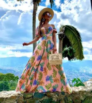 Soft Pink Tropical Long Dress
