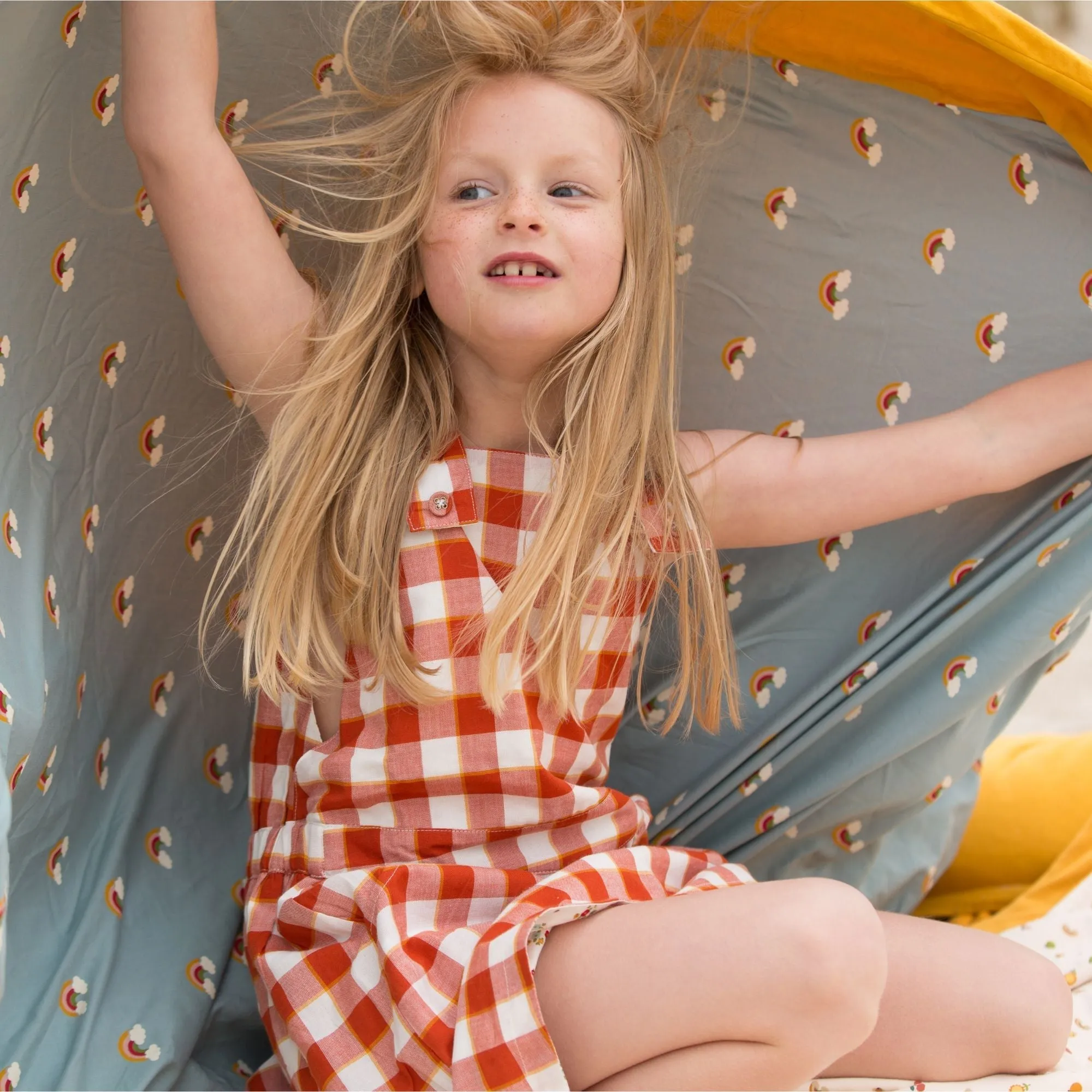 Soft Red Checkered Reversible Pinafore Dress