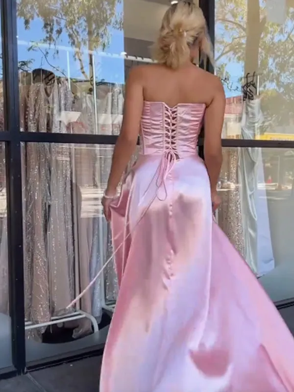Soft Sweetheart Sleeveless Mermaid Satin Evening Prom Dresses Online, OLP933