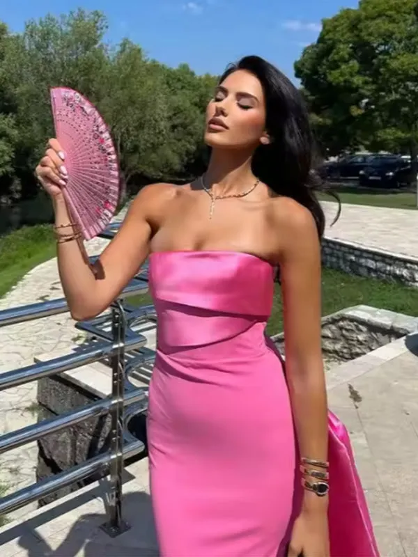 Soft Sweetheart Sleeveless Mermaid Satin Long Evening Prom Dresses Online, OLP635