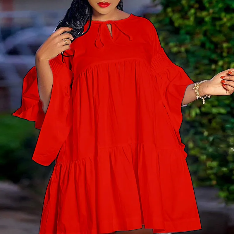 Solid Long Sleeve Tied Loose Dress