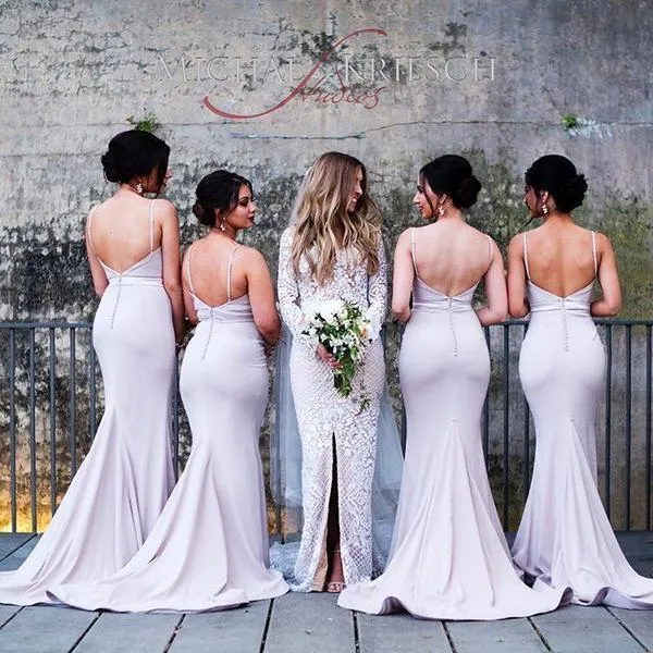 Spaghetti Sweetheart Backless Mermaid Popular Wedding Guest Bridesmaid Dresses , PD0304