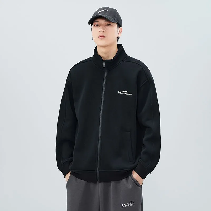 Stand-Up Collar Zip-Up Track Jacket in Solid Color