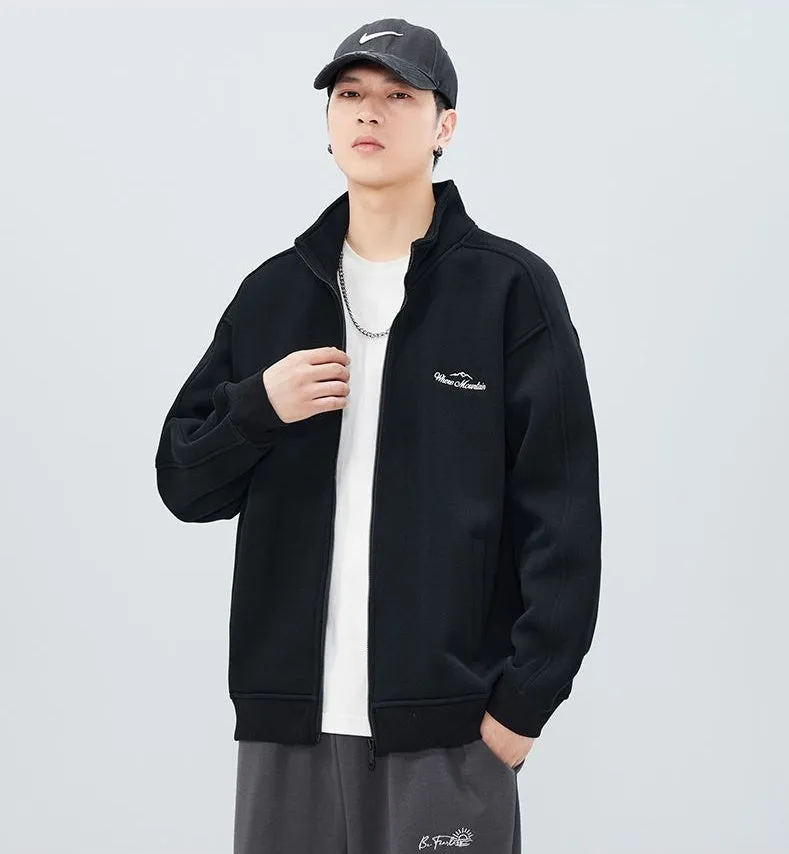 Stand-Up Collar Zip-Up Track Jacket in Solid Color