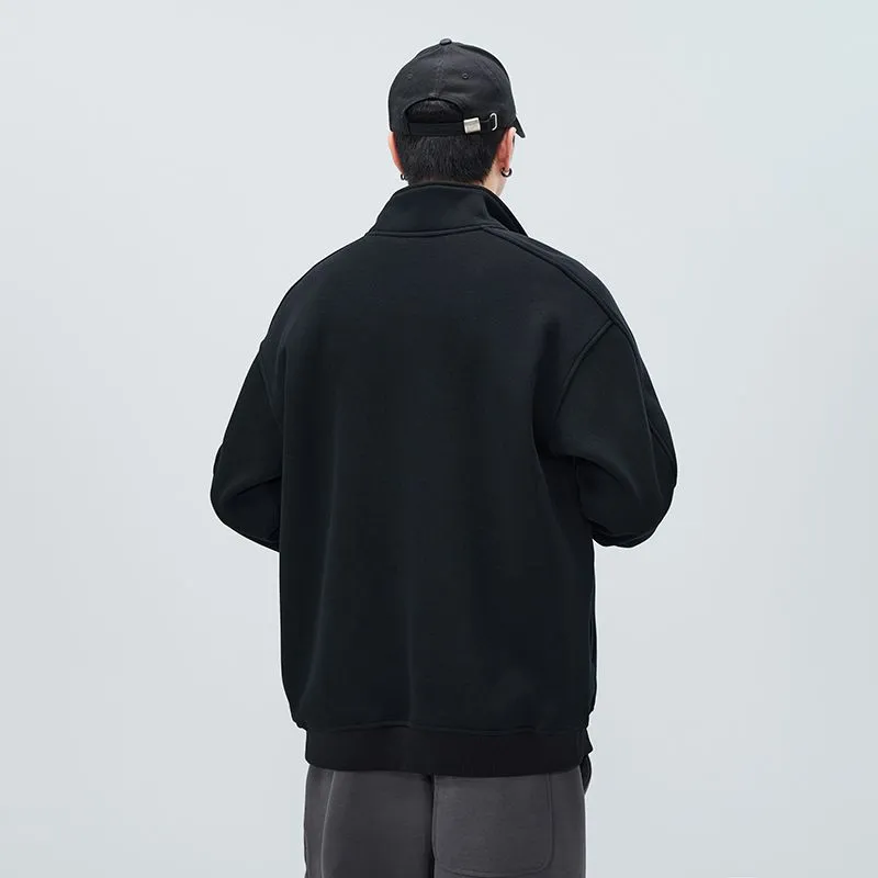 Stand-Up Collar Zip-Up Track Jacket in Solid Color