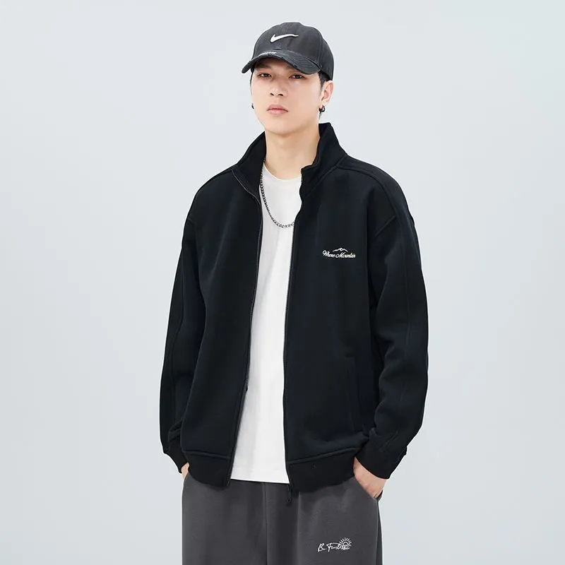 Stand-Up Collar Zip-Up Track Jacket in Solid Color