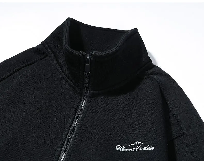 Stand-Up Collar Zip-Up Track Jacket in Solid Color
