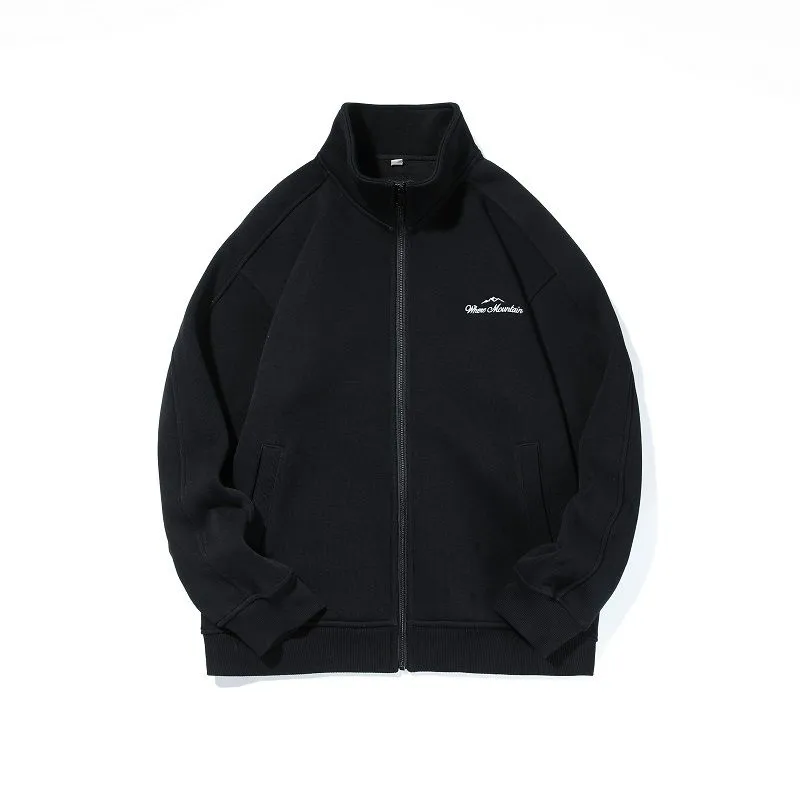 Stand-Up Collar Zip-Up Track Jacket in Solid Color