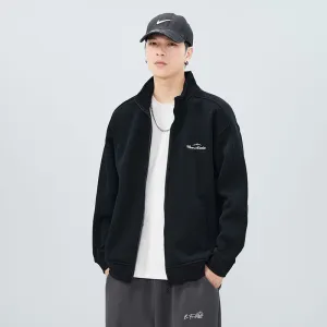Stand-Up Collar Zip-Up Track Jacket in Solid Color