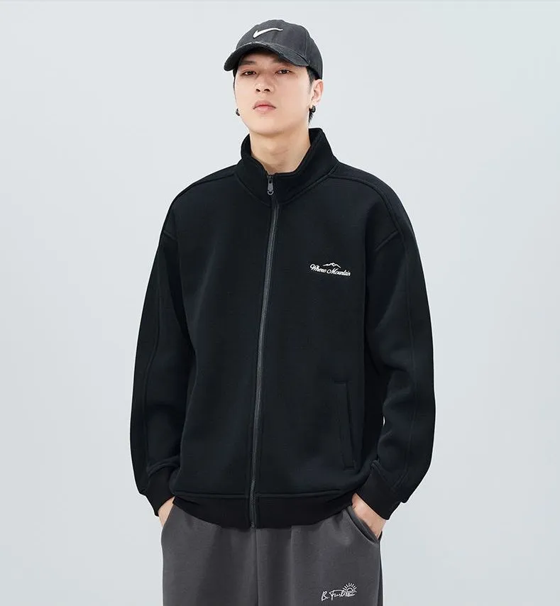 Stand-Up Collar Zip-Up Track Jacket in Solid Color