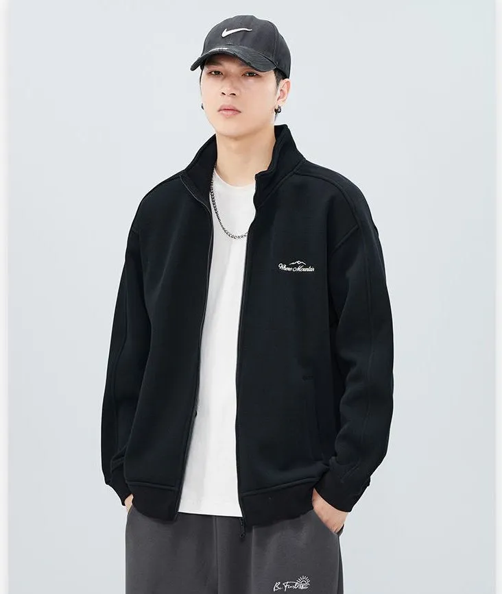 Stand-Up Collar Zip-Up Track Jacket in Solid Color