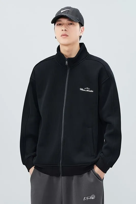Stand-Up Collar Zip-Up Track Jacket in Solid Color