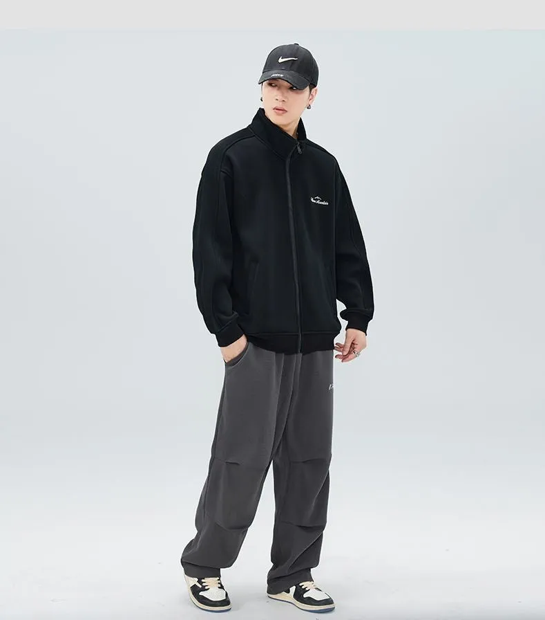Stand-Up Collar Zip-Up Track Jacket in Solid Color