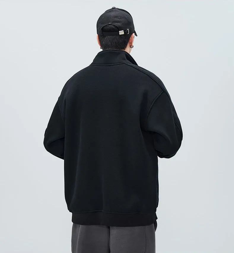Stand-Up Collar Zip-Up Track Jacket in Solid Color