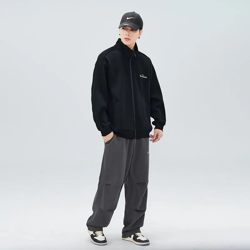 Stand-Up Collar Zip-Up Track Jacket in Solid Color