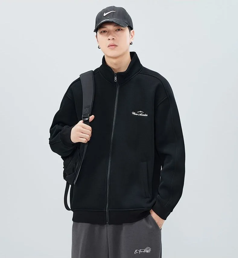 Stand-Up Collar Zip-Up Track Jacket in Solid Color