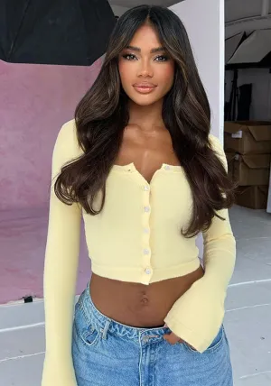 Stylish Button Front Long Sleeve Ribbed Knit Crop Top