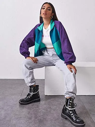 SweatyRocks Patchwork Lightweight Windbreaker Jacket