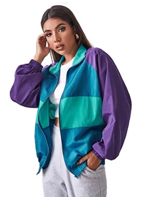 SweatyRocks Patchwork Lightweight Windbreaker Jacket