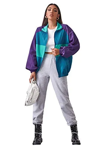 SweatyRocks Patchwork Lightweight Windbreaker Jacket