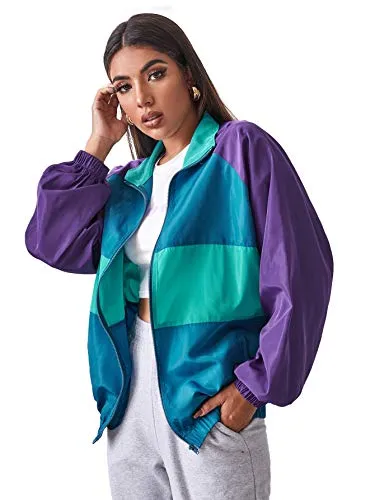 SweatyRocks Patchwork Lightweight Windbreaker Jacket