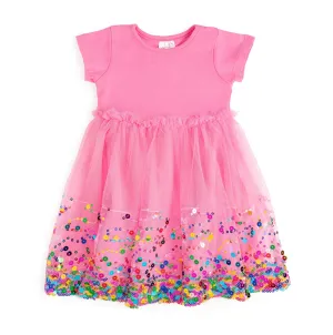 Sweet Wink Raspberry Confetti Short Sleeve Tutu Dress
