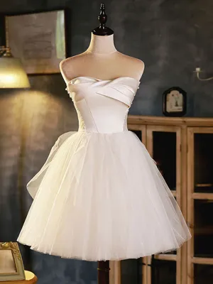 Sweetheart neck tulle short Beige  prom dress, beige homecoming dress