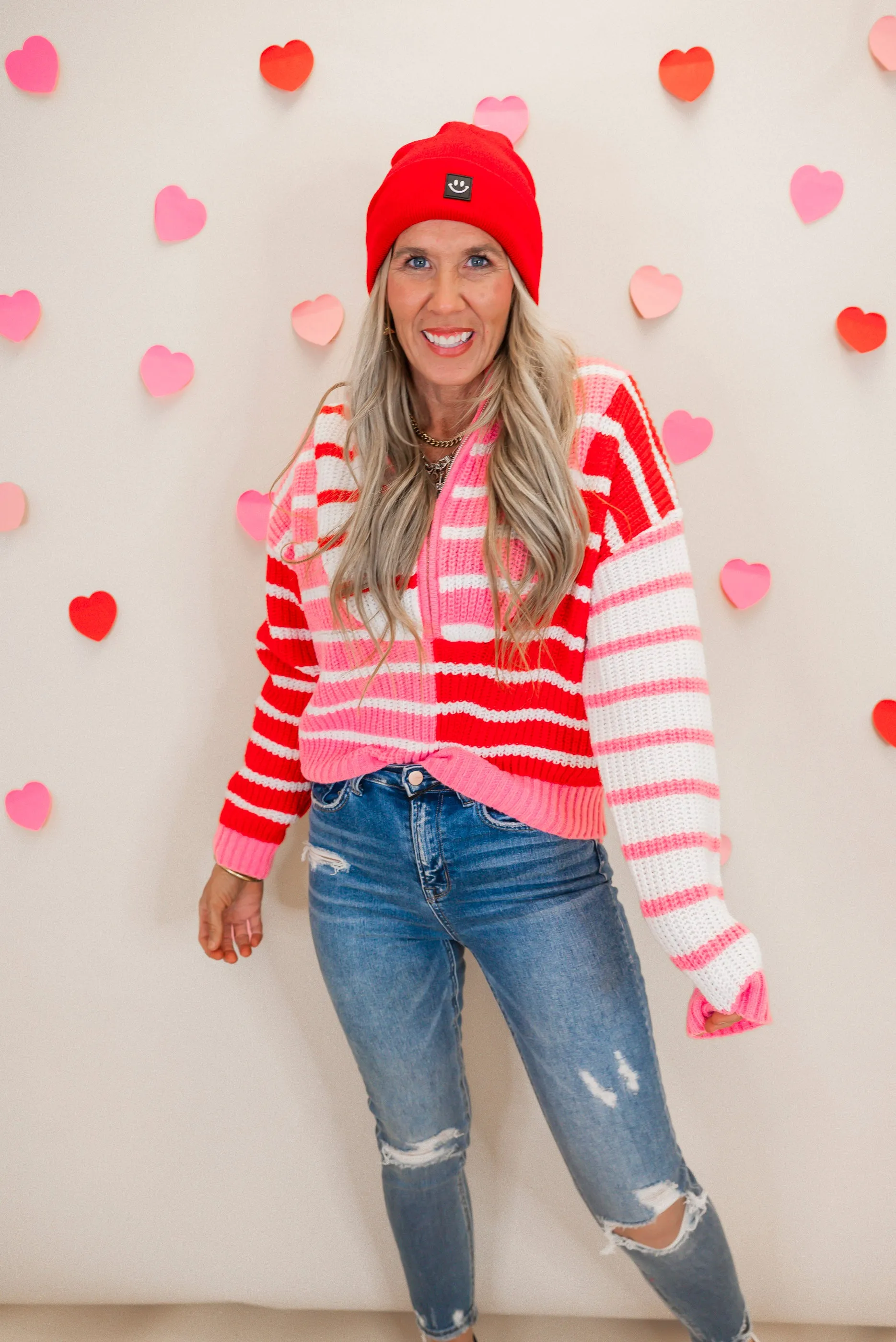 Sweetheart Stripe Half Zip Cropped Sweater *DEAL-FINAL SALE