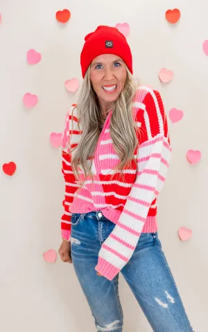 Sweetheart Stripe Half Zip Cropped Sweater *DEAL-FINAL SALE