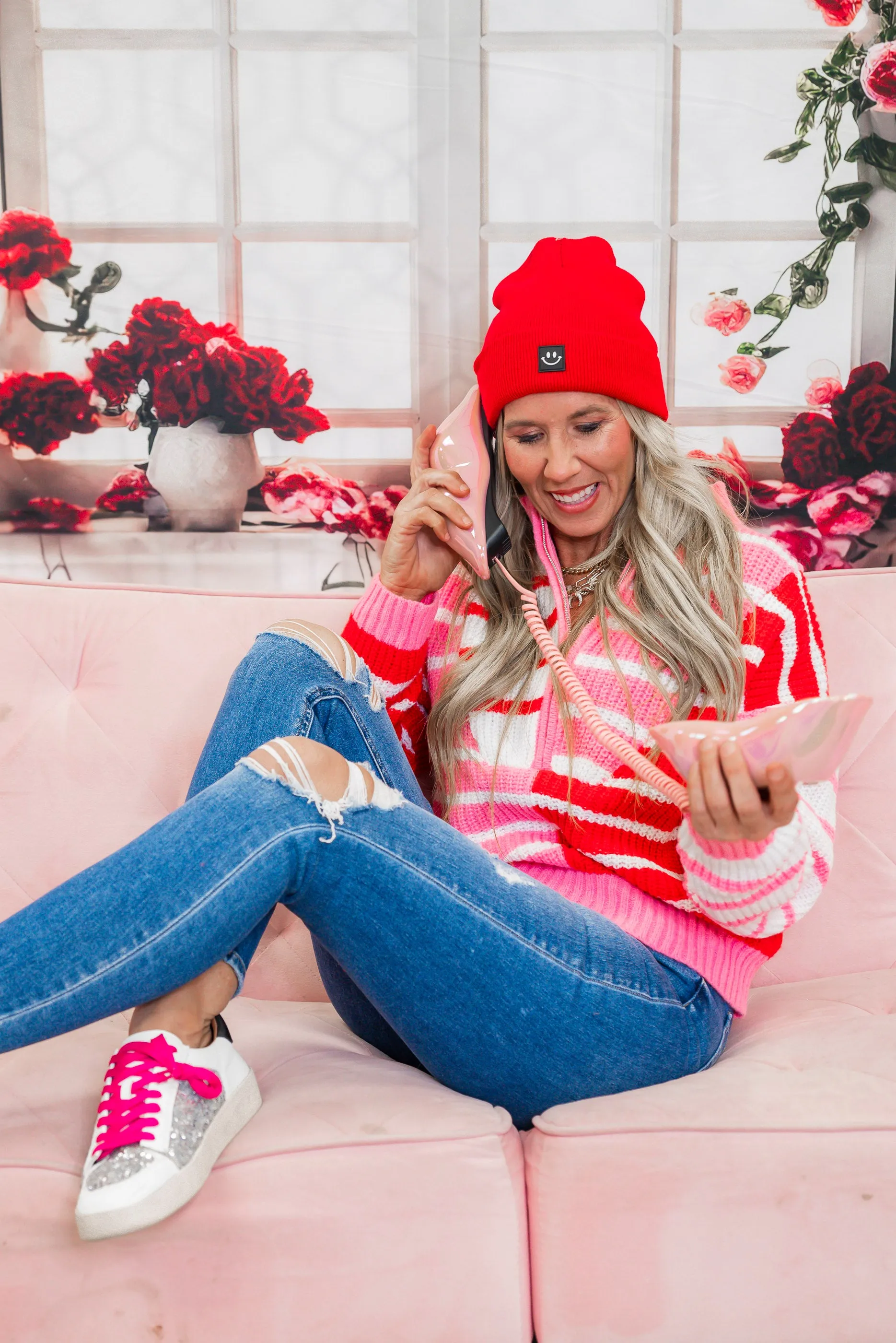Sweetheart Stripe Half Zip Cropped Sweater *DEAL-FINAL SALE