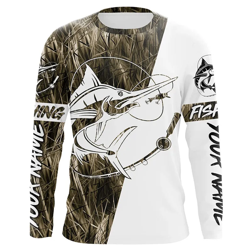 Swordfish Fishing Camo Custom Long Sleeve Fishing Shirts, Swordfish Tournament Fishing Jerseys IPHW5780