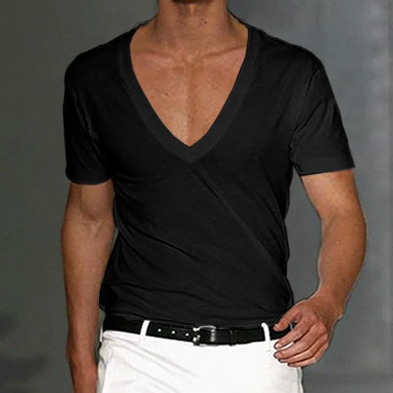 T-shirt à col en V profond vintage pour hommes Fitness Sports
