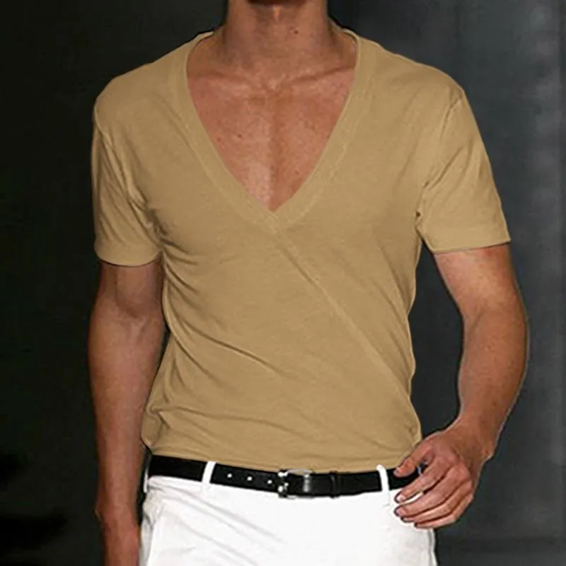 T-shirt à col en V profond vintage pour hommes Fitness Sports