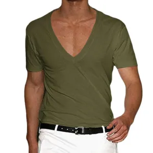 T-shirt à col en V profond vintage pour hommes Fitness Sports