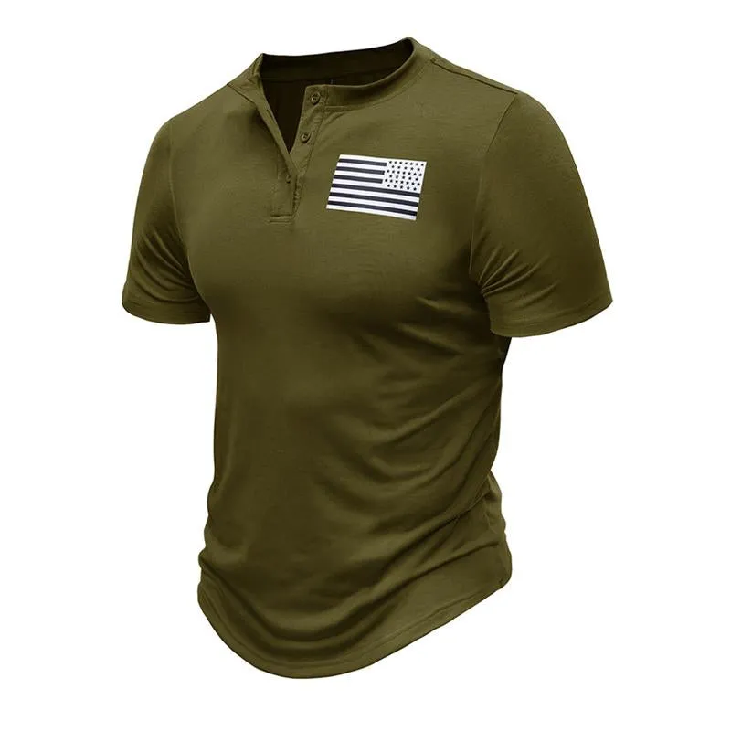 T-shirt Henley pour sports de plein air vintage