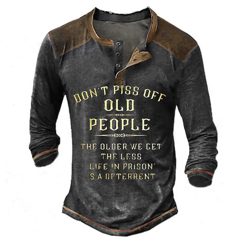 T-shirt Henley vintage à manches longues pour homme
