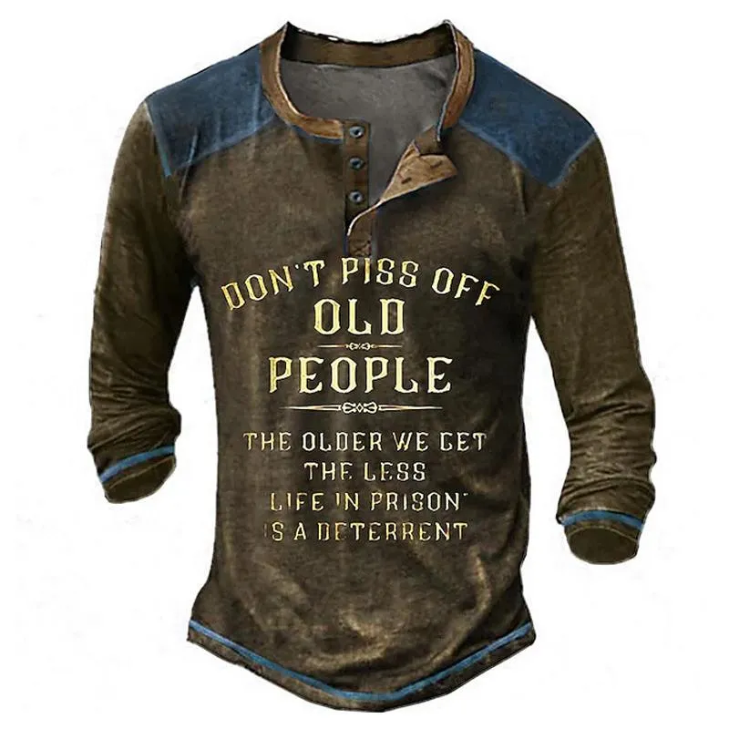 T-shirt Henley vintage à manches longues pour homme
