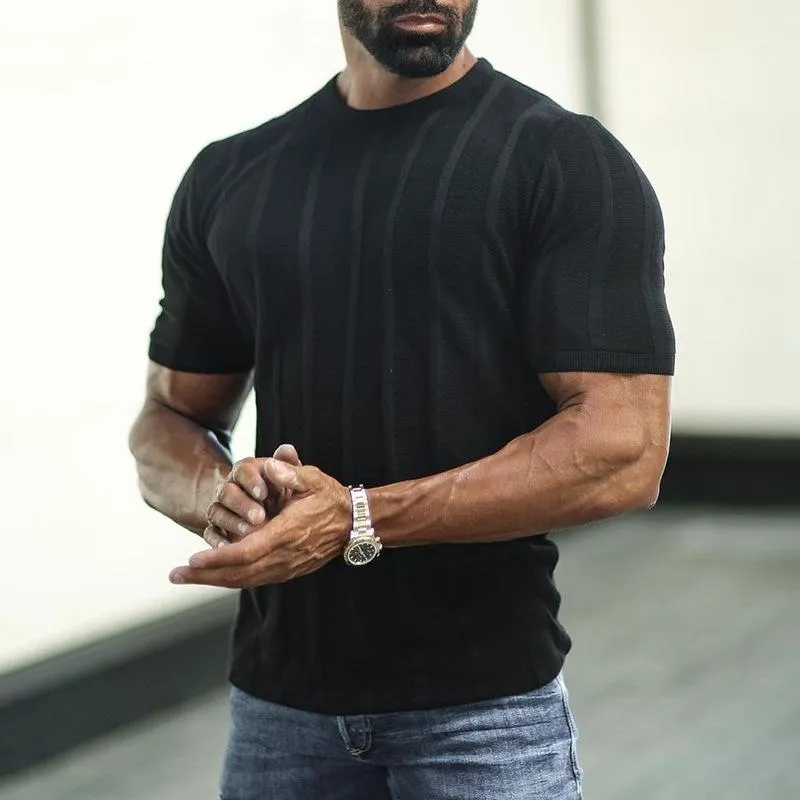T-shirt vintage en tricot à col rond pour homme