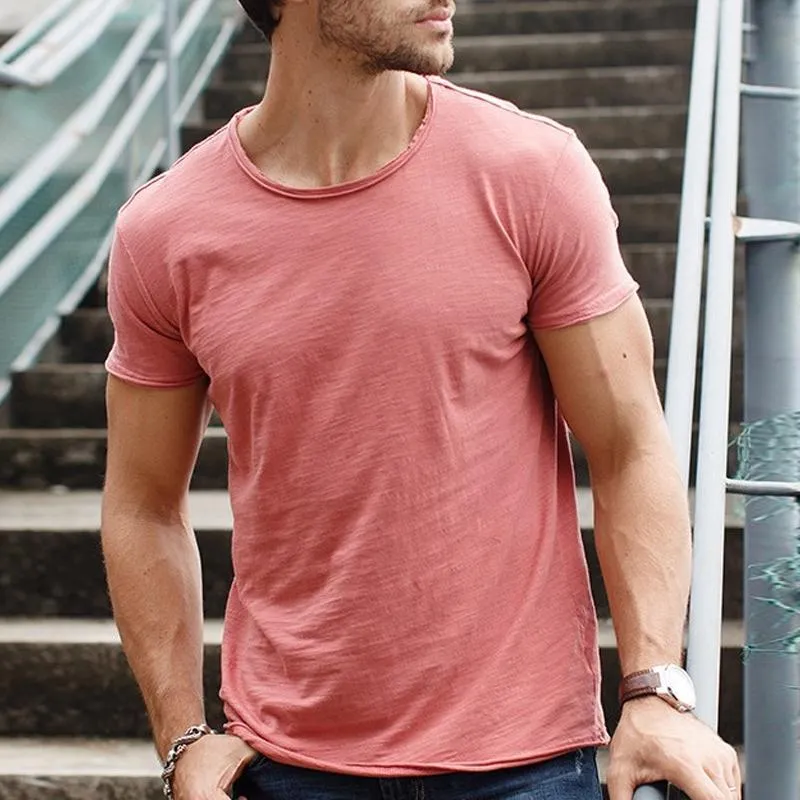 T-shirt vintage à manches courtes de couleur unie