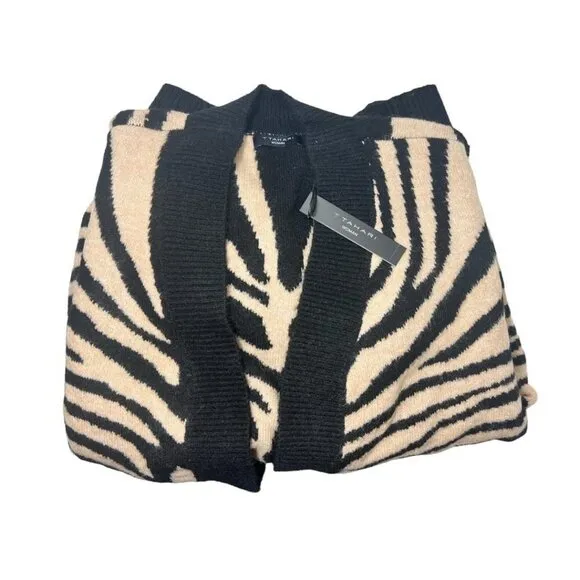 Tahari Womens Black Cream Zebra Cocoon Long Cardigan Sweater Plus Sz 2X NWT