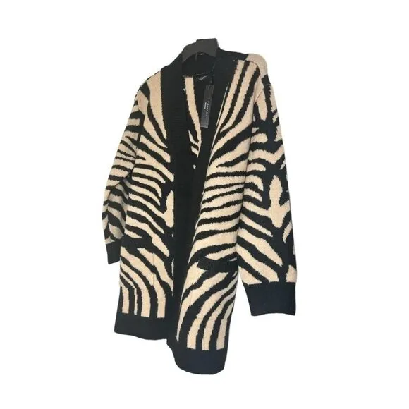 Tahari Womens Black Cream Zebra Cocoon Long Cardigan Sweater Plus Sz 2X NWT