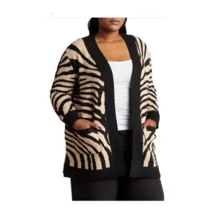 Tahari Womens Black Cream Zebra Cocoon Long Cardigan Sweater Plus Sz 2X NWT