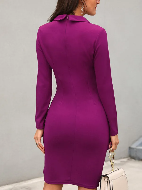 Tailored Slim Fit Dress with Suit Collar and Double-Breasted Design